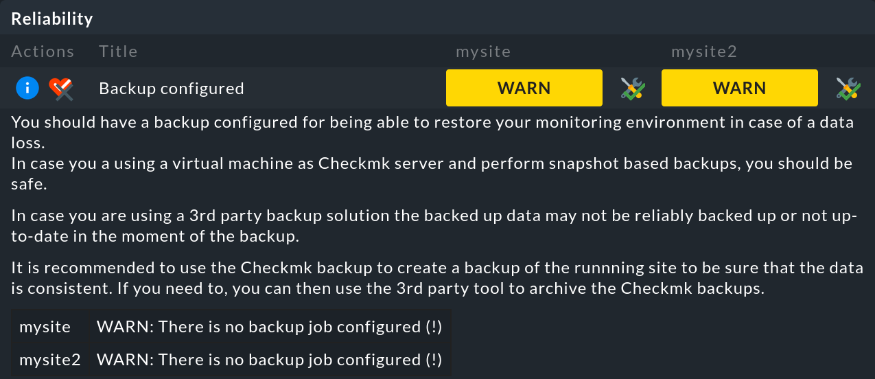 Detailed view of 'Backup configured'.