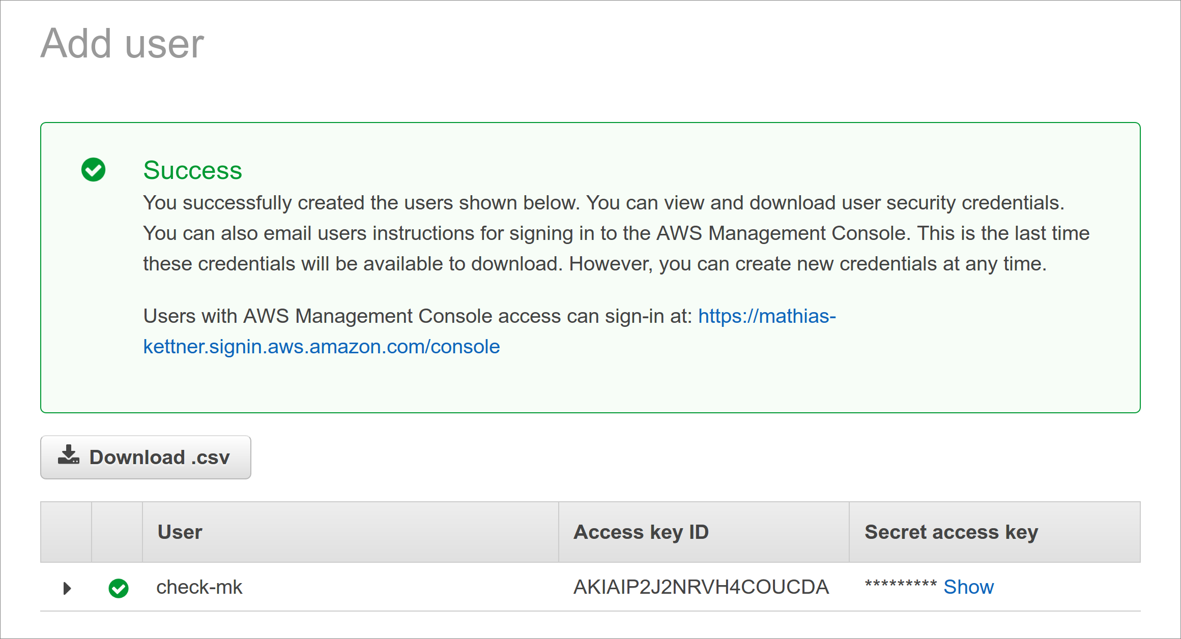 aws create user key