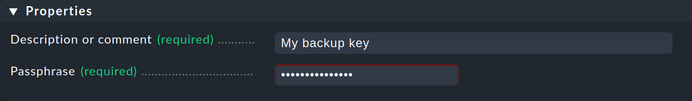 Dialogue for specifying a backup key.