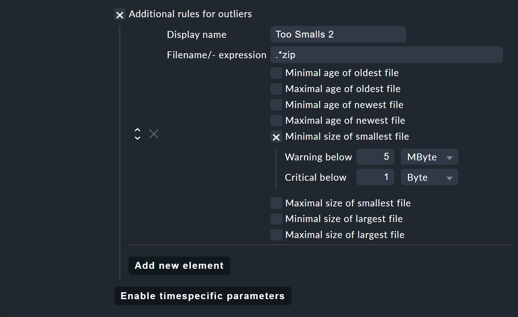 Specifying outliers in the monitored files.