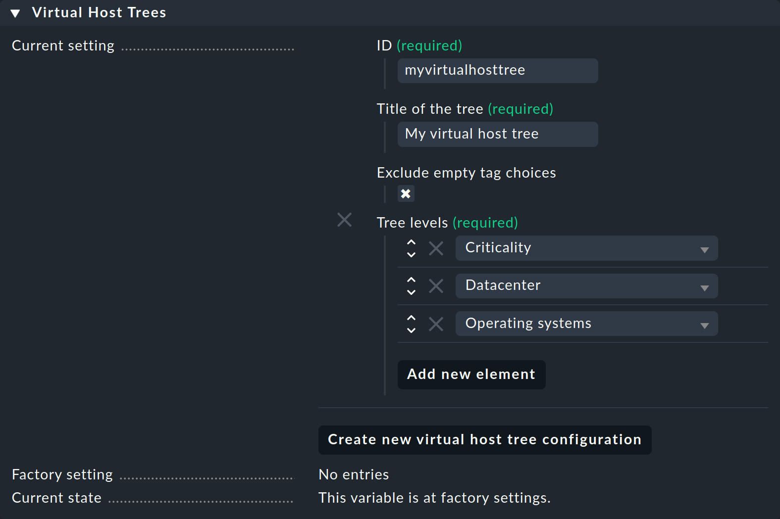 Defining the tree structure in the global settings.