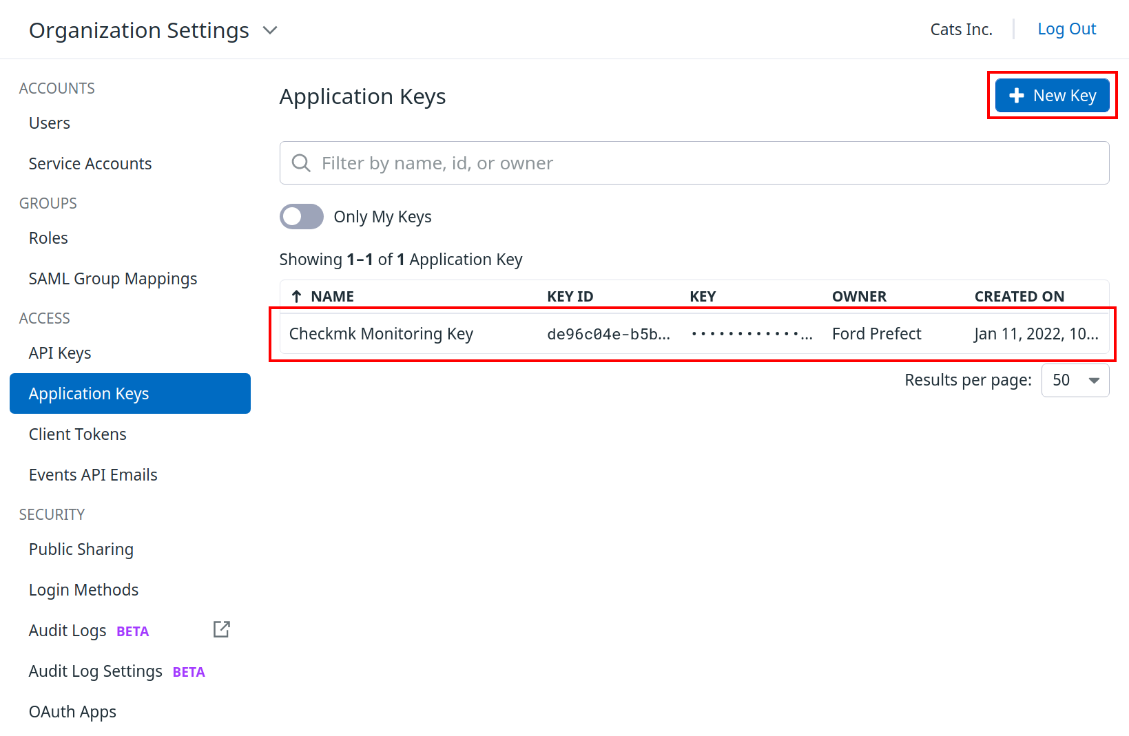 integrating datadog application key