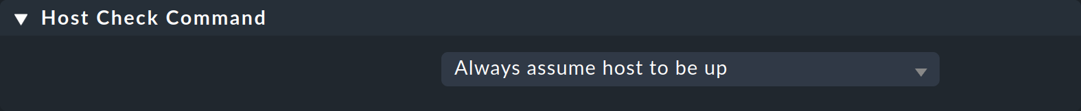 Dialog for setting the 'Host Check Command' in the rule of the same name.