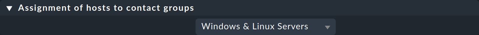 Dialog for assigning contact groups to hosts in a rule.