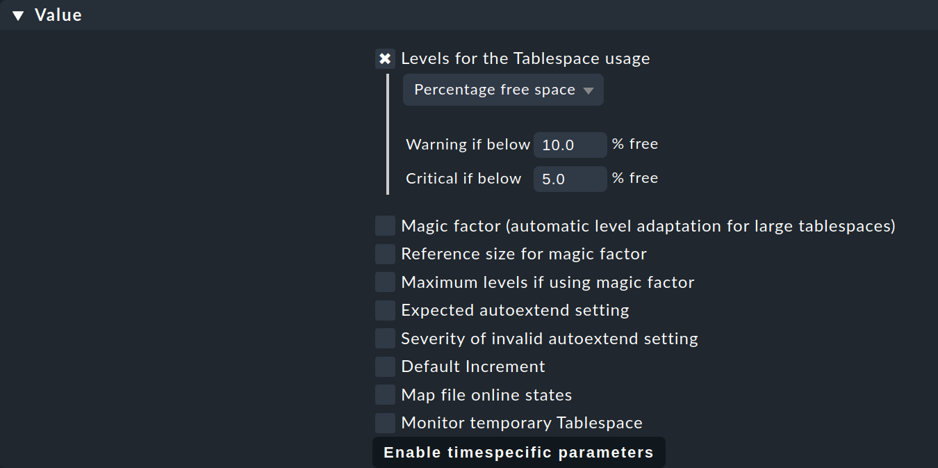 Dialog for setting the values for the new rule.