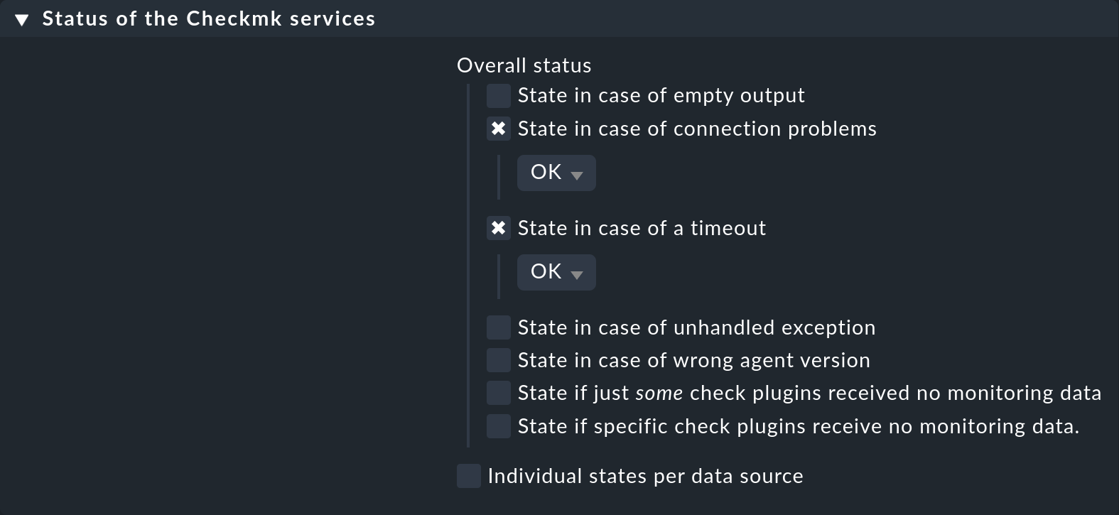 Dialog for setting the state of 'Checkmk Services' in a rule.