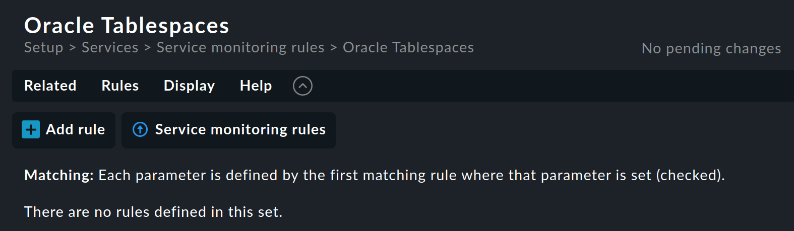 Dialog zur Erstellung einer Regel aus dem Regelsatz 'Oracle Tablespaces'.