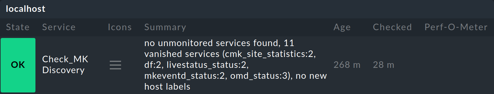 Service list with the 'Check_MK Discovery' service.