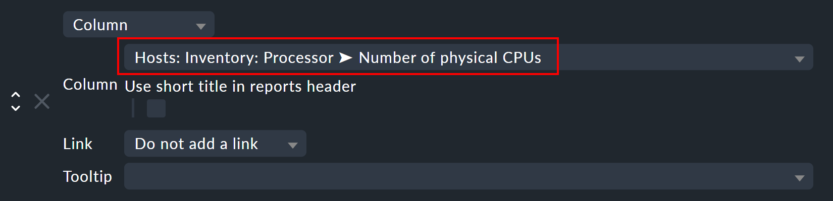 Dialog for including columns with inventory data in views.