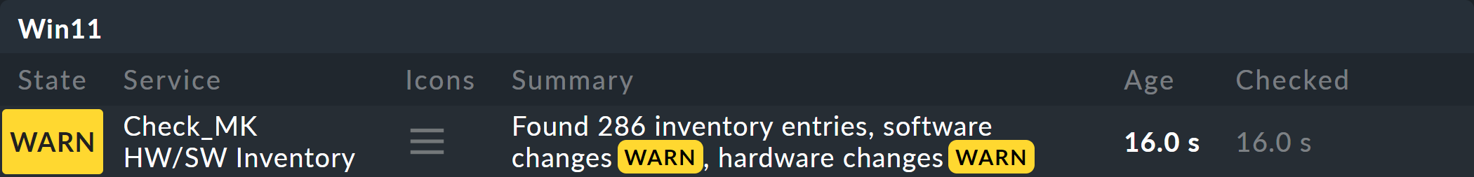 Inventurcheck mit Warnung wegen erkannter Änderungen.