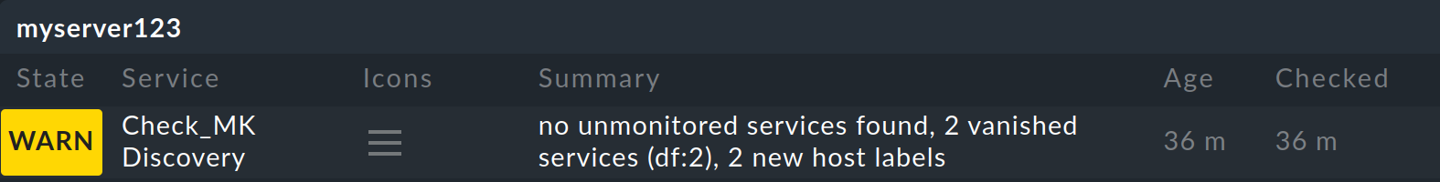 Service list with the service 'Check_MK Discovery'.