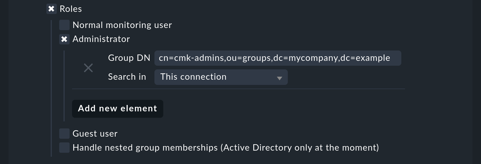 ldap new connection roles