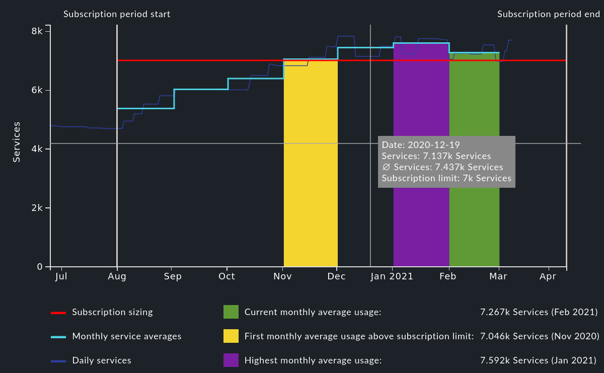 Graphic overview of the current license usage.