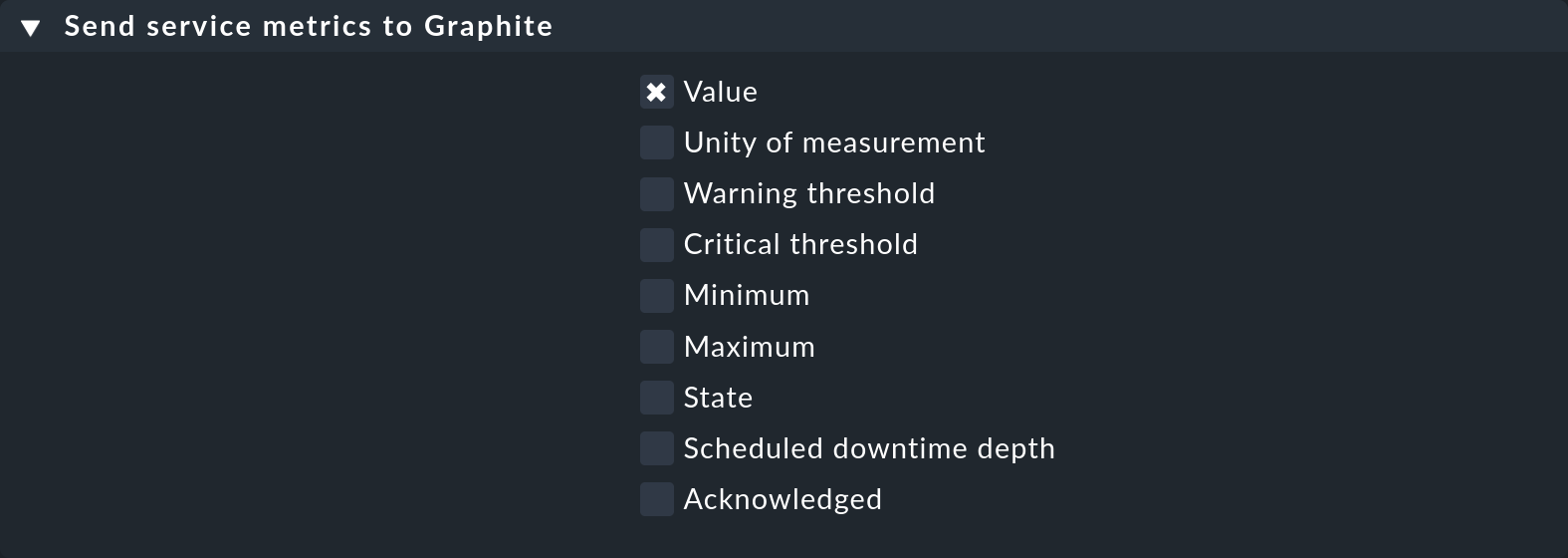 Rule for selecting the service metrics to send over the Graphite connection.