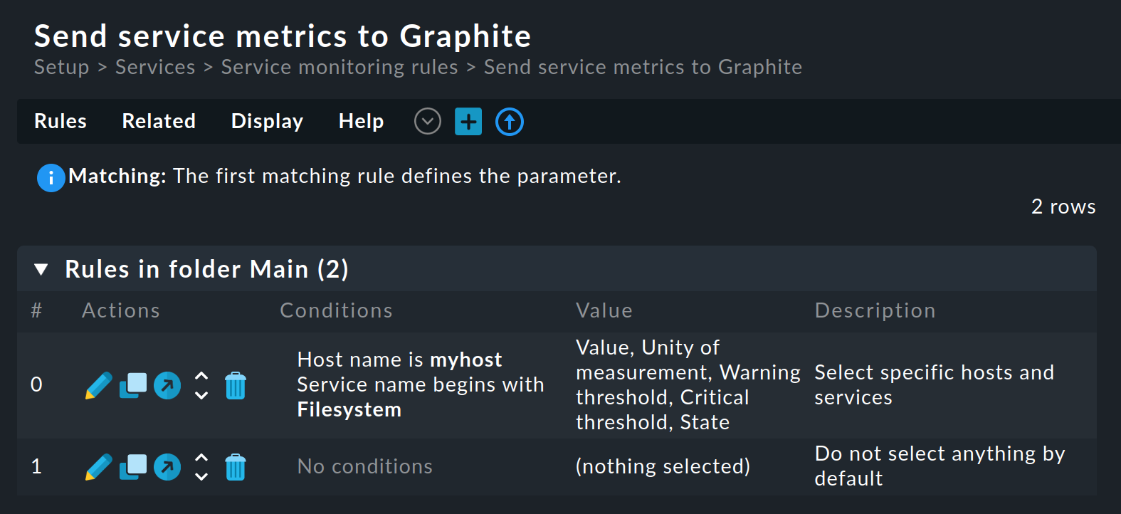 List of rules for sending via the Graphite connection.