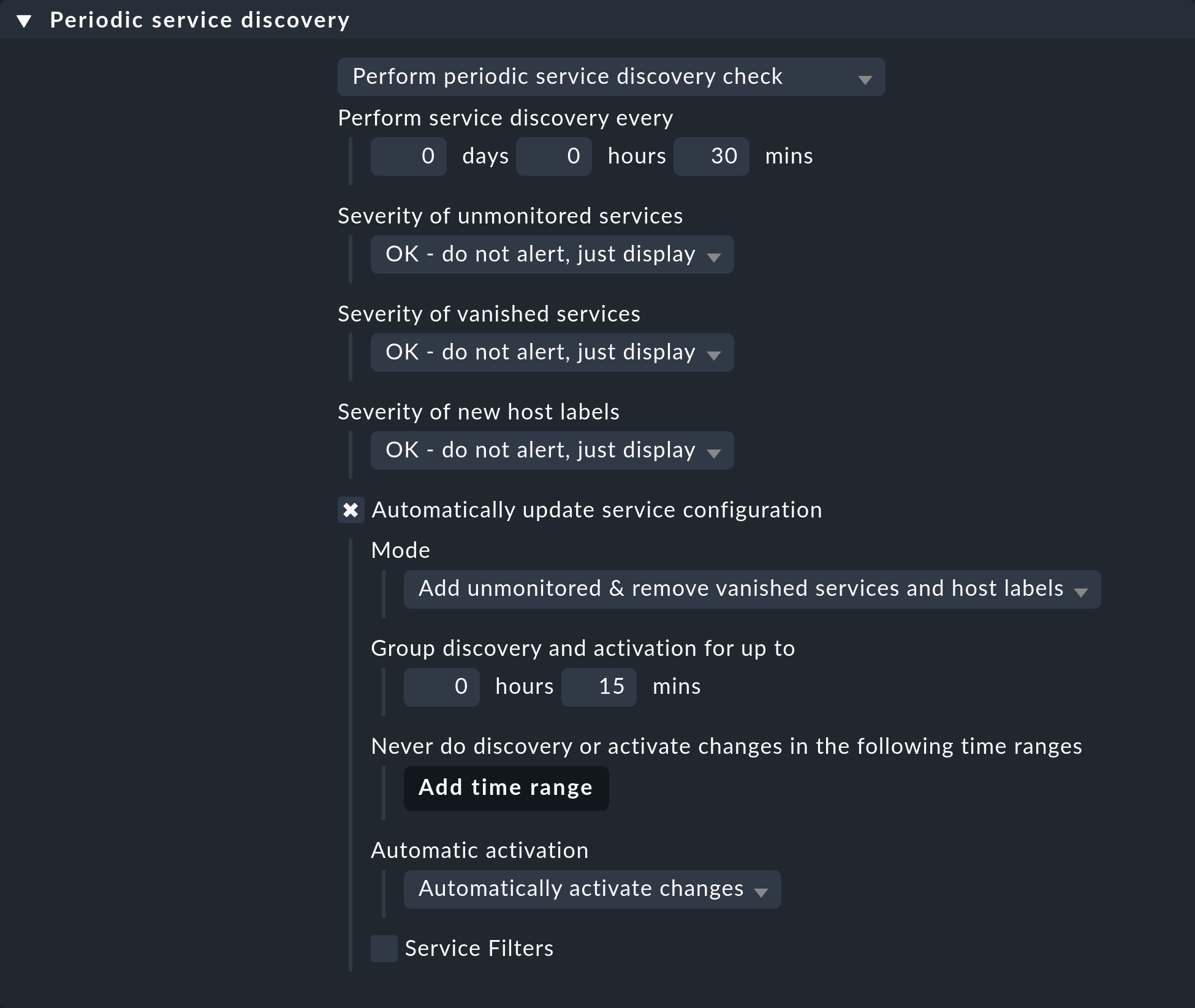 Exemplarische Einrichtung der periodischen Service-Erkennung für Kubernetes-Objekte.