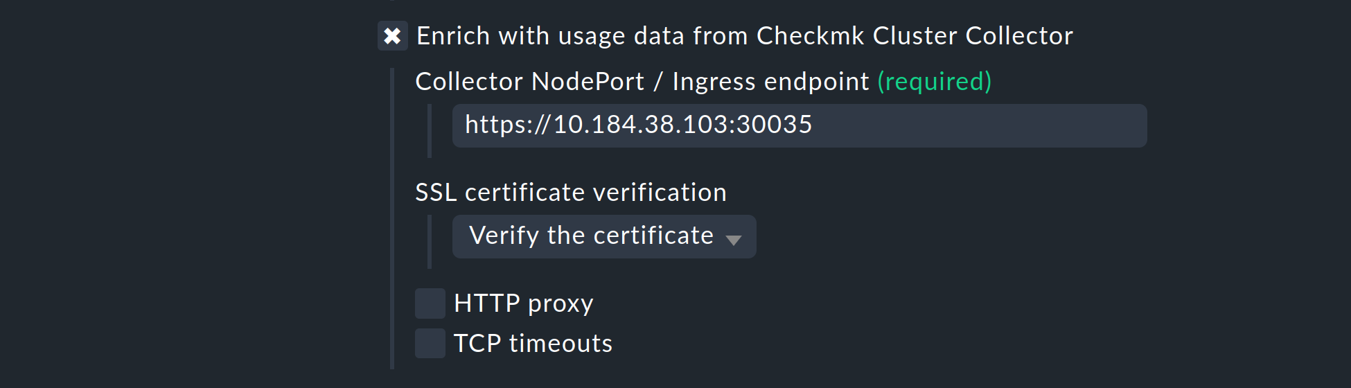  Example for the specification of a Cluster Collector connection.