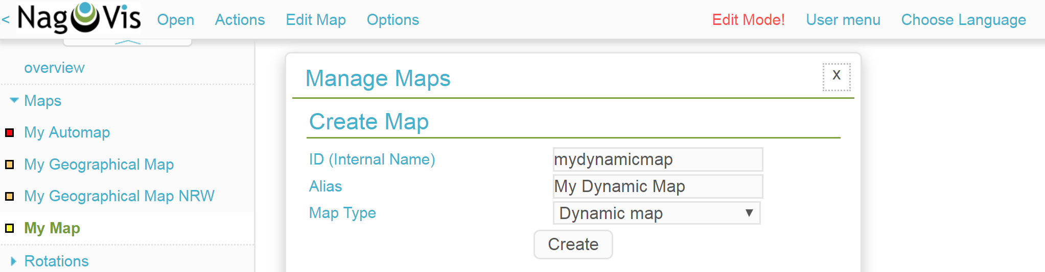 nagvis2 dynmap create