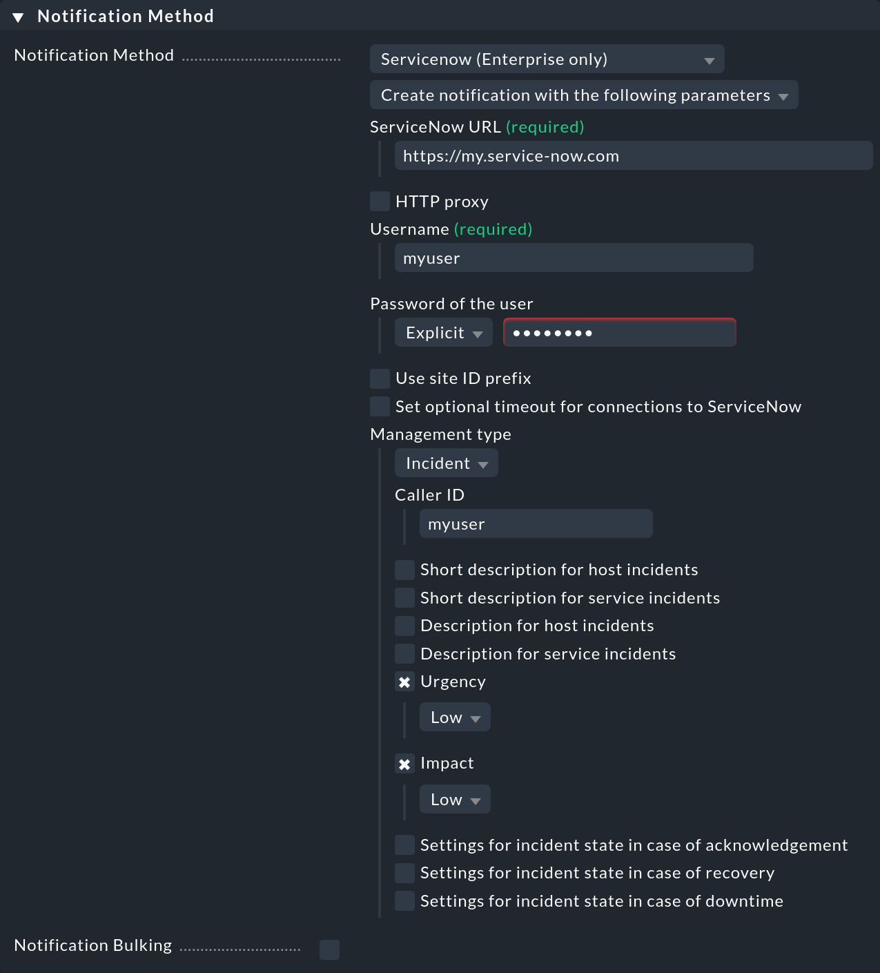 View of Incident type selection options.