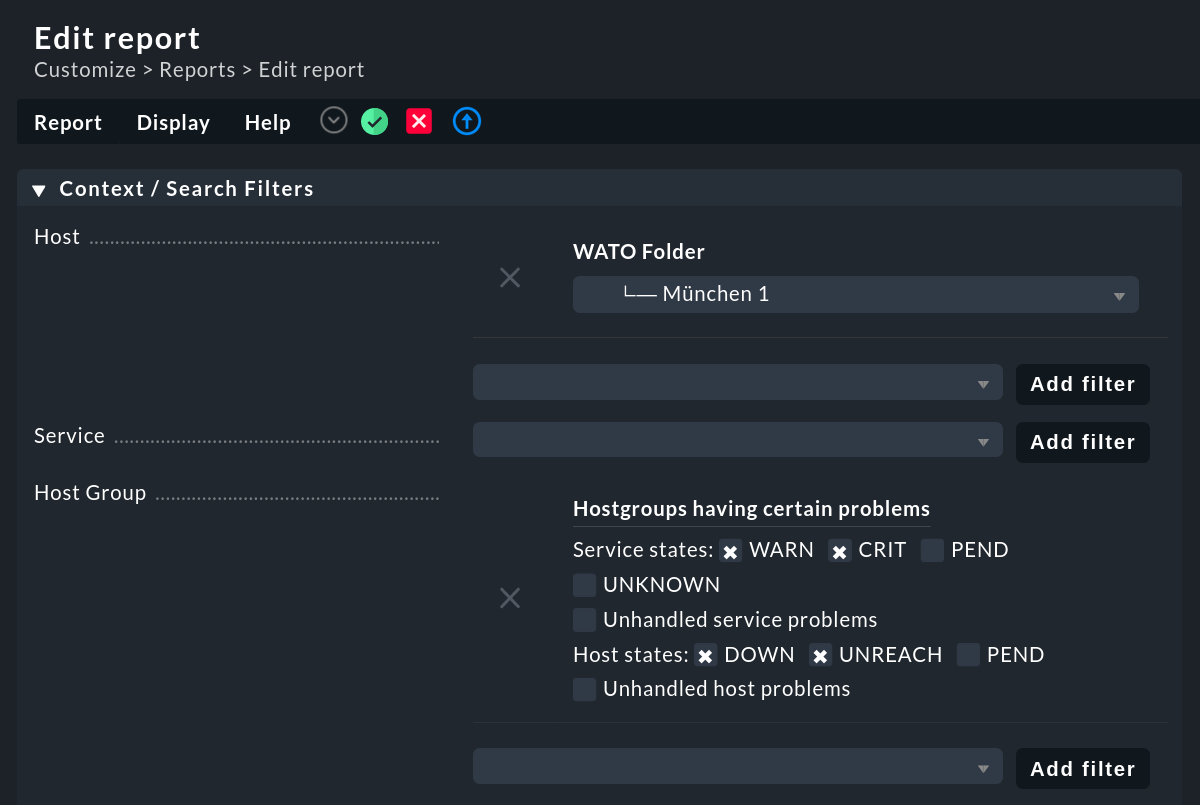 Selection for report content.