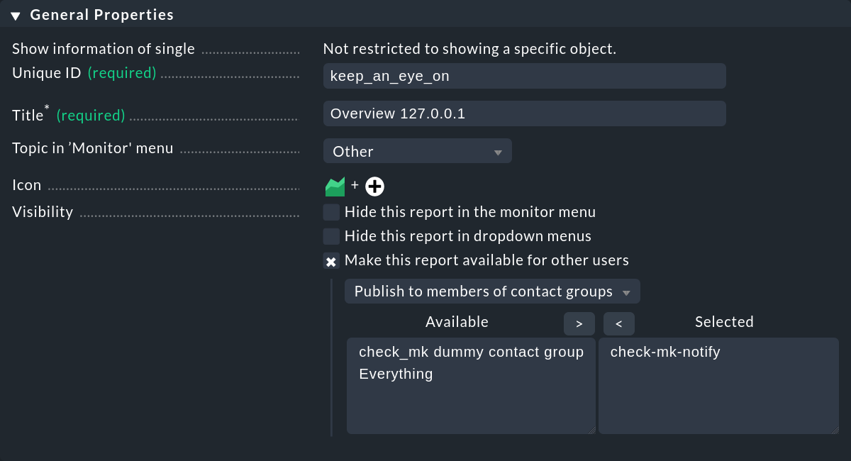 Setting the more complex basic properties for the report.