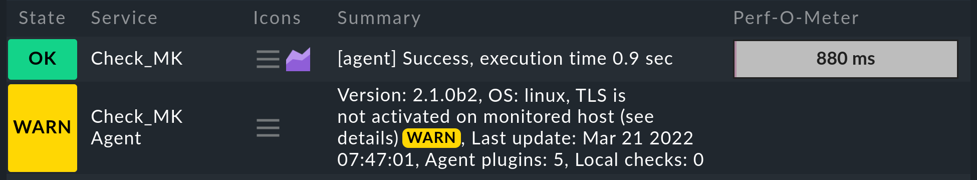 The two services 'Check_MK' and 'Check_MK Agent' in monitoring.