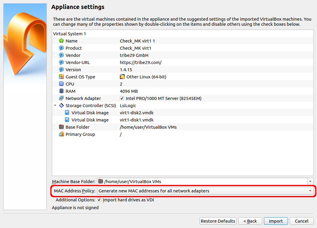 virt1 virtualbox import