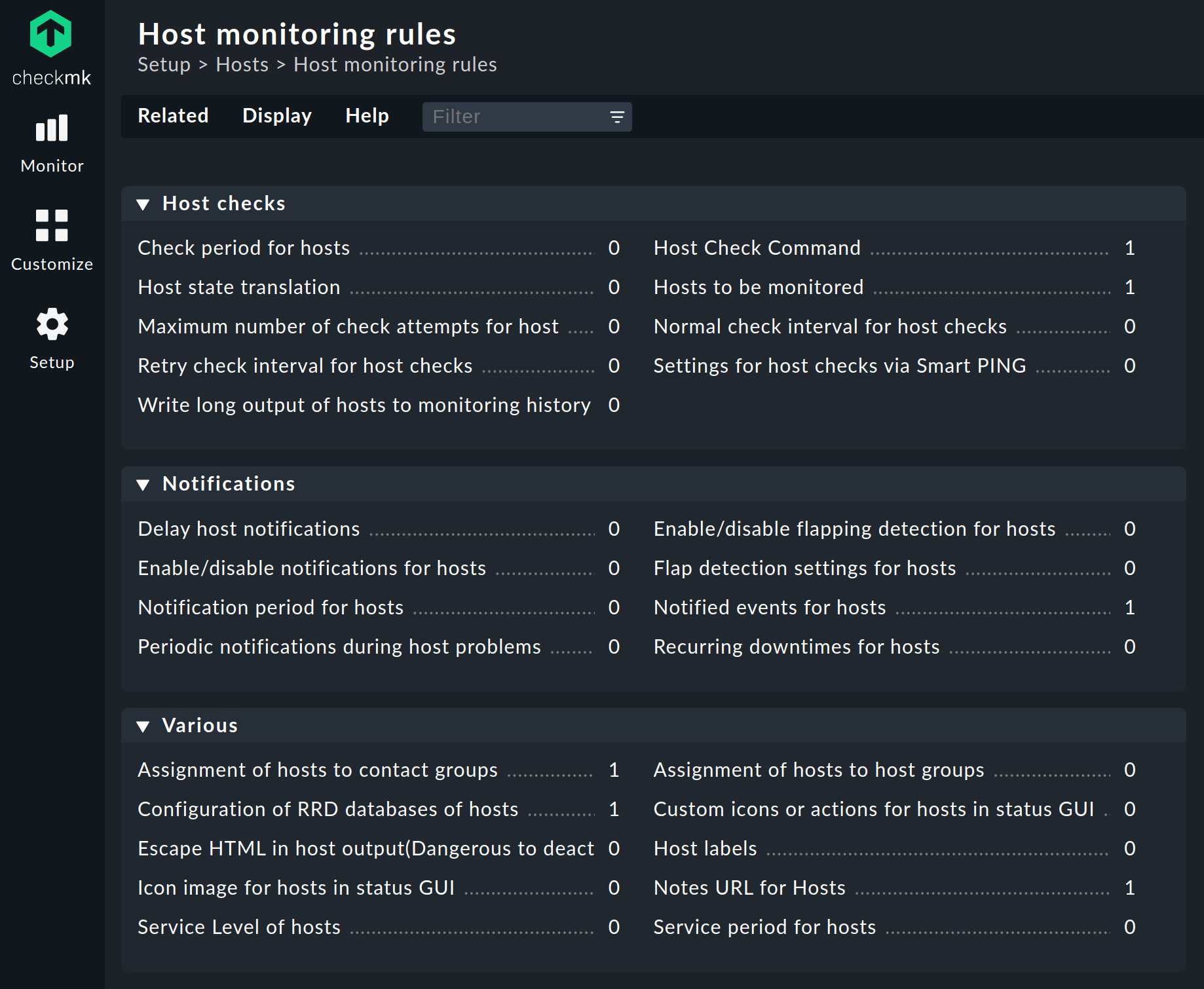 The 'Host monitoring rules' in the Setup menu.