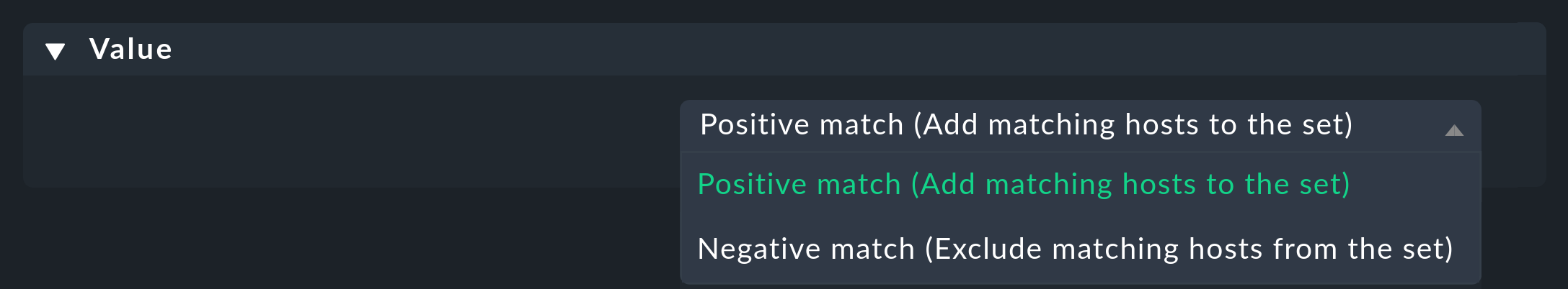 Select positive or negative match.
