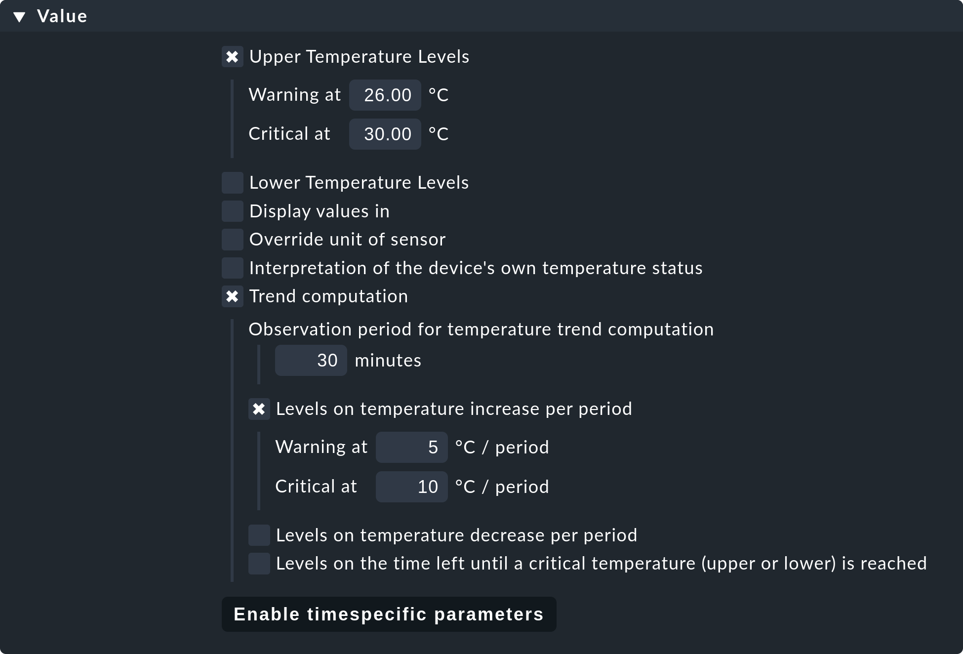 wato services example check parameters temperature levels