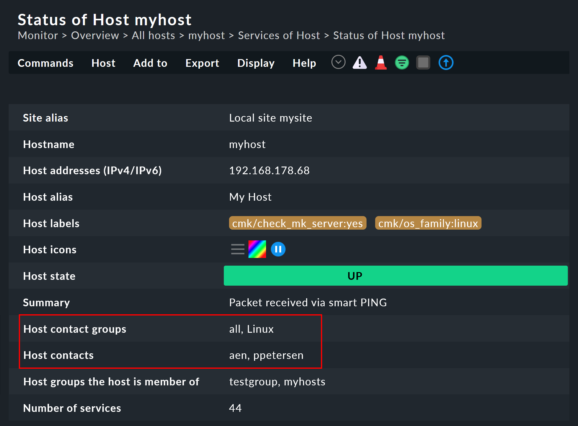 List of host details.