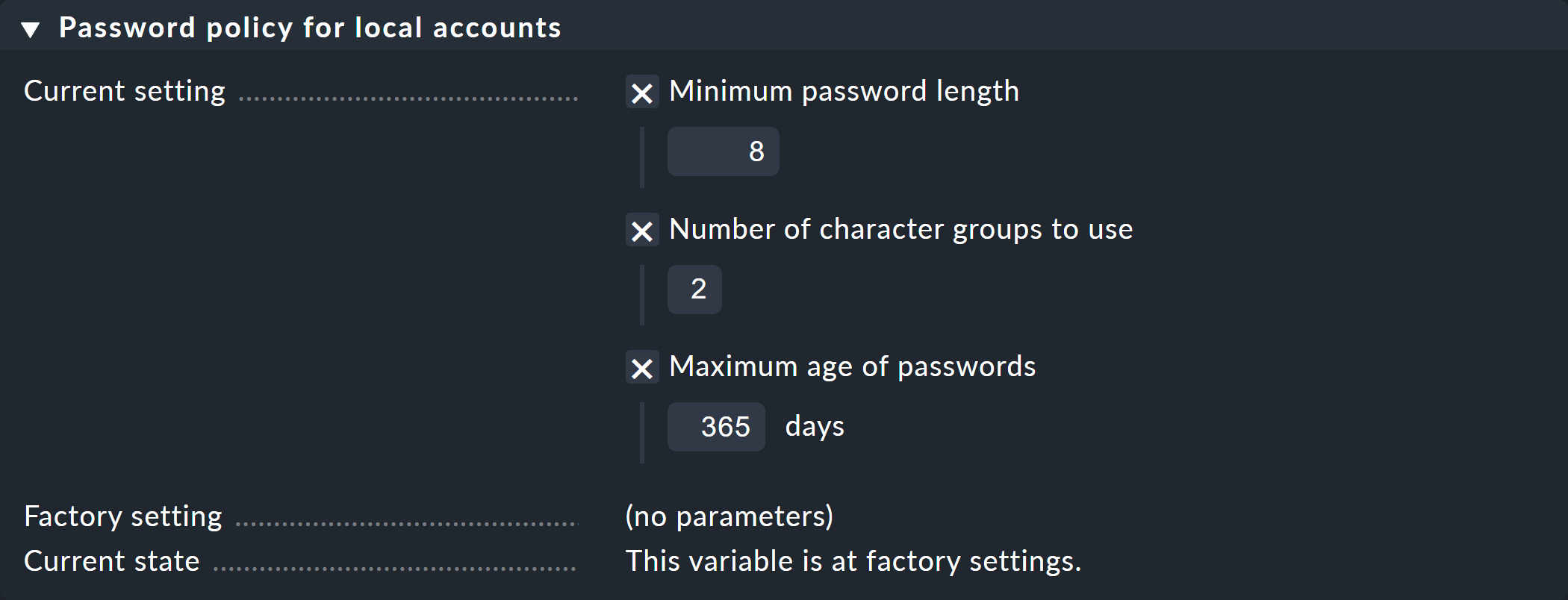 Dialog for password rules.
