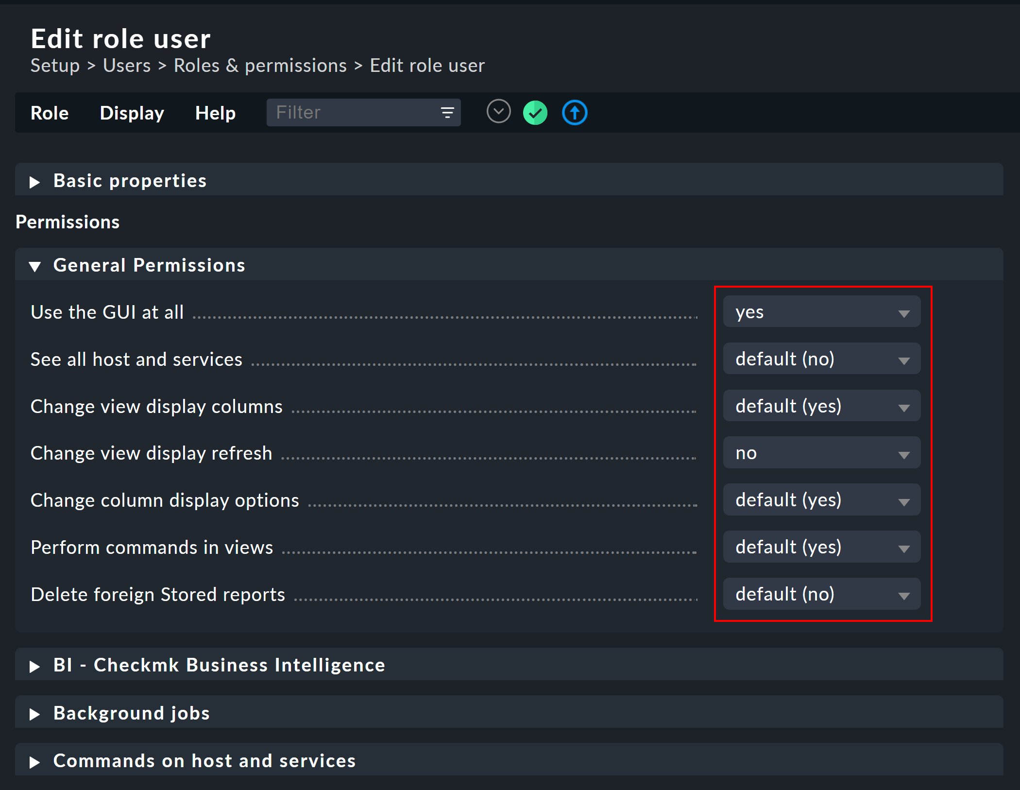 List of permissions for a user role.