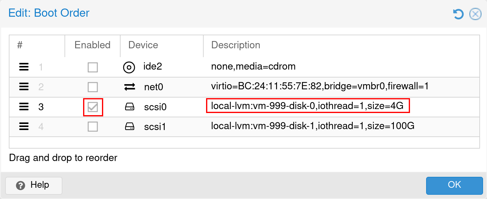 appliance install virt1 proxmox boot order