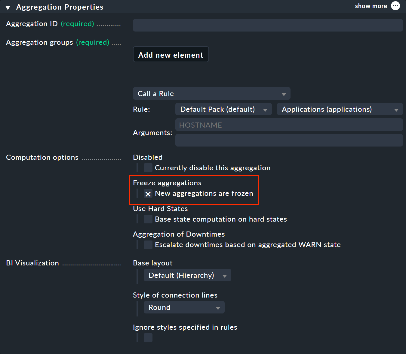 Option to freeze an aggregation.