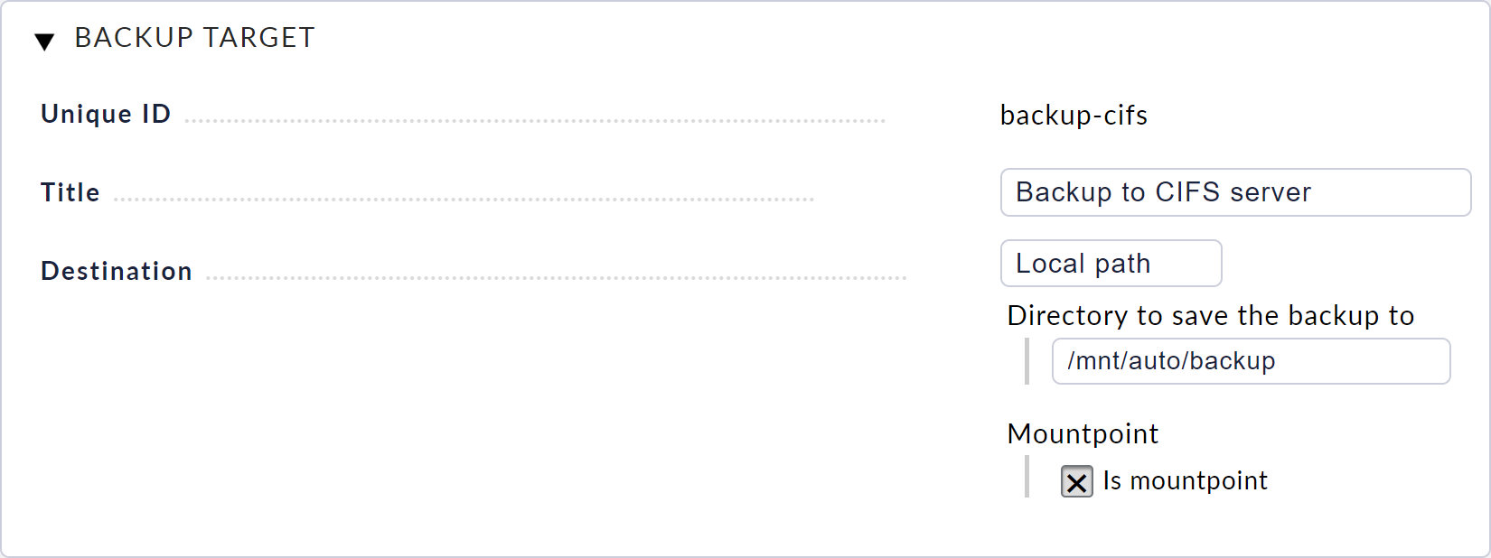 Setting the backup target.