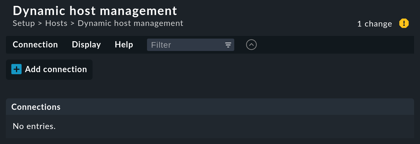Die Seite 'Dynamic host management' mit leerer Konnektorenliste.