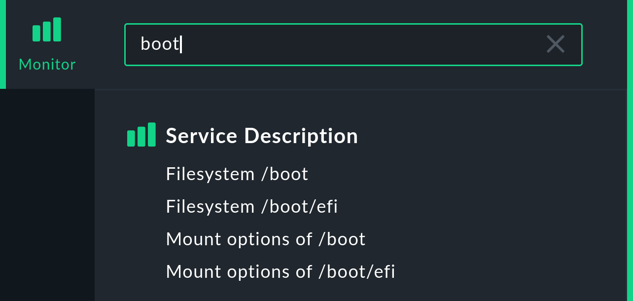 Monitor-Menü mit Suchergebnissen.