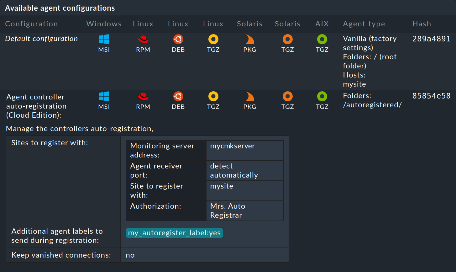 List with the new configurations of agents for auto-registration.