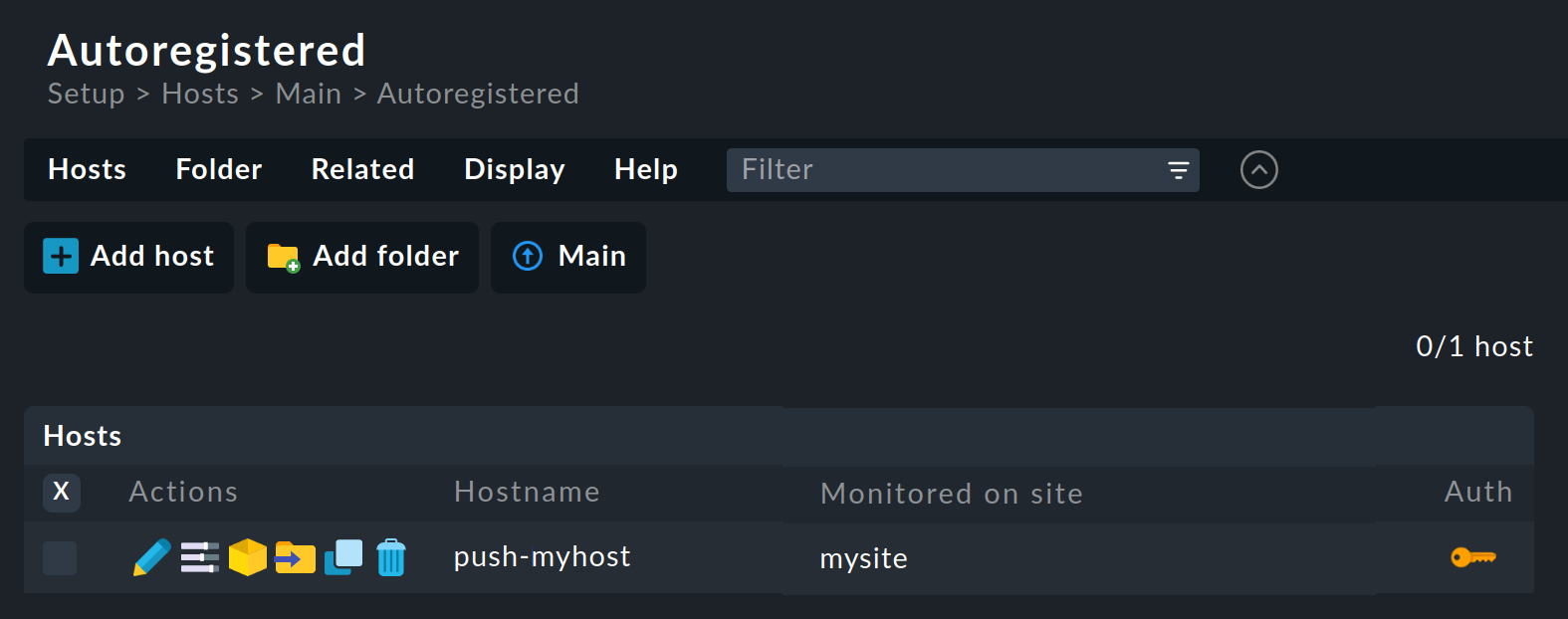 Contents of the auto-registration folder containing the automatically created host.