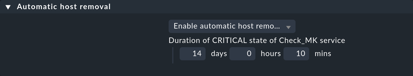 Rule specifying the time period triggering automatic removal of hosts.