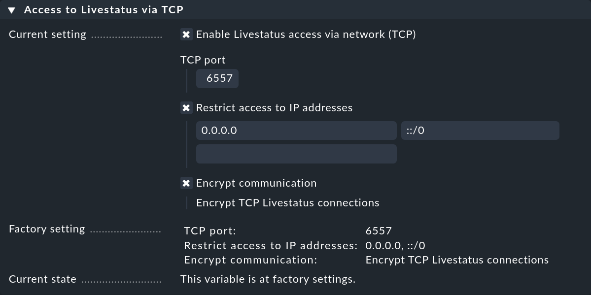 Livestatus configuration in Setup.