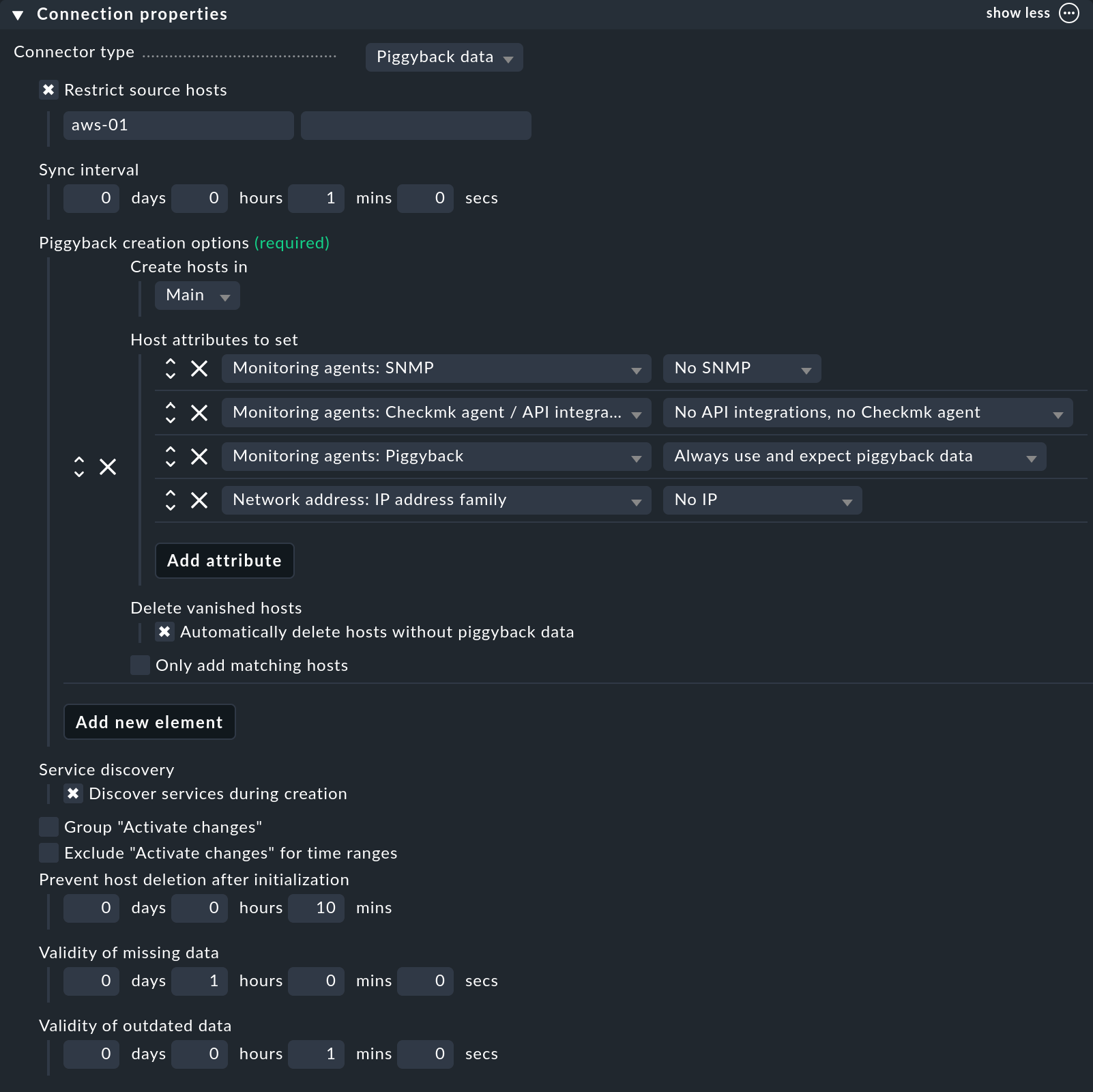 Exemplary configuration of connection properties.