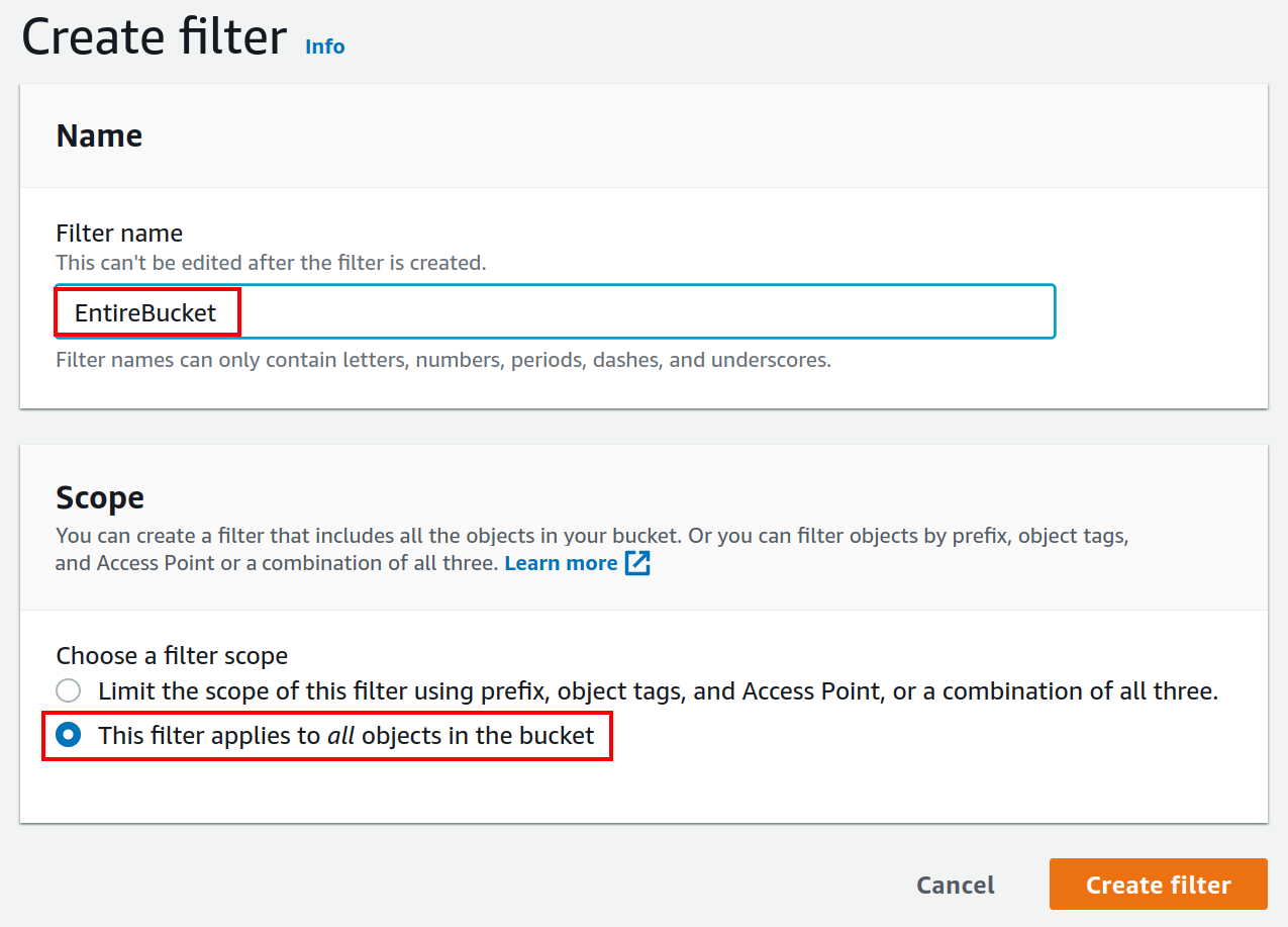 Einrichtung eines Filters für die Request Metrics.