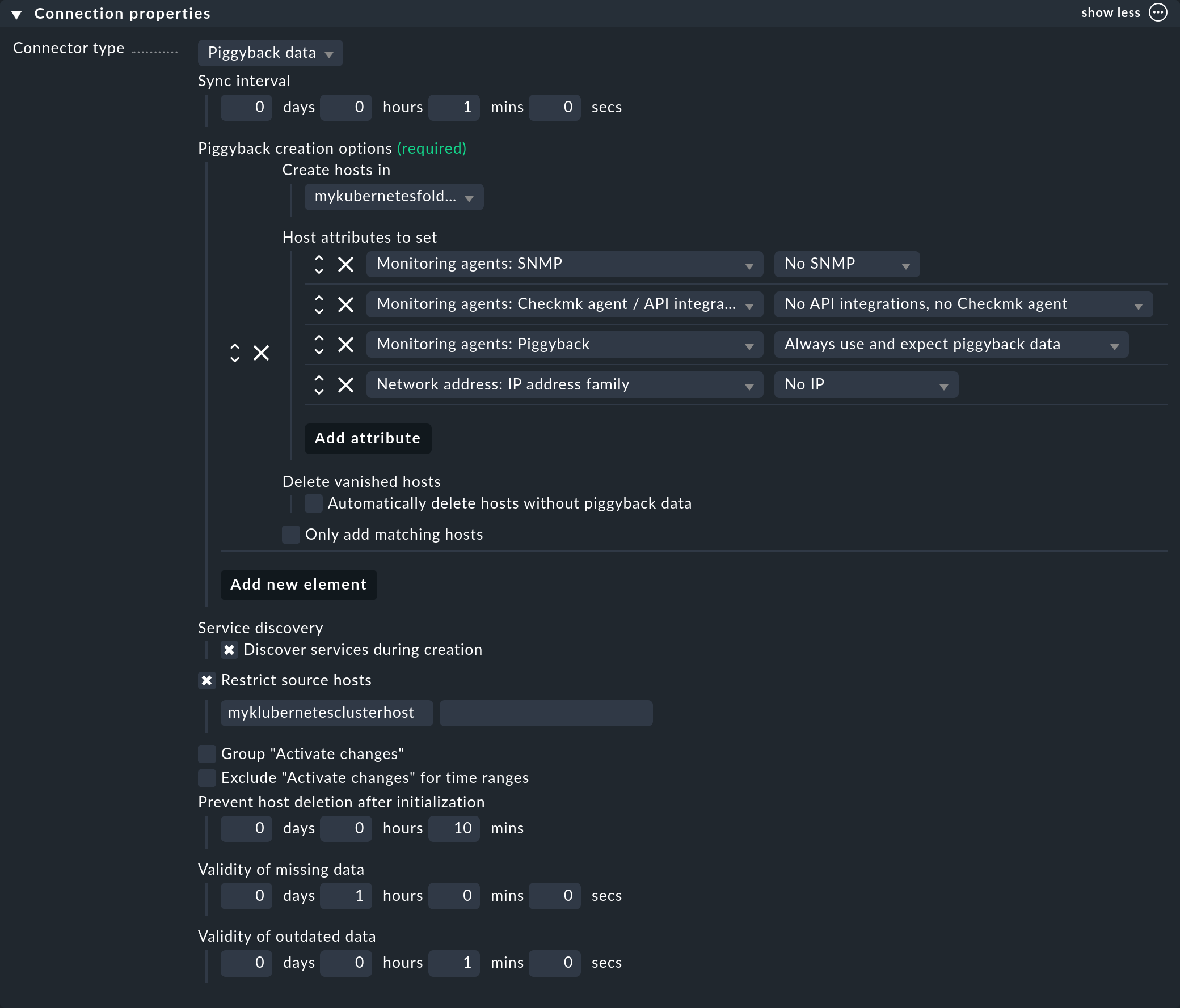 Example settings for a dynamic host configuration.