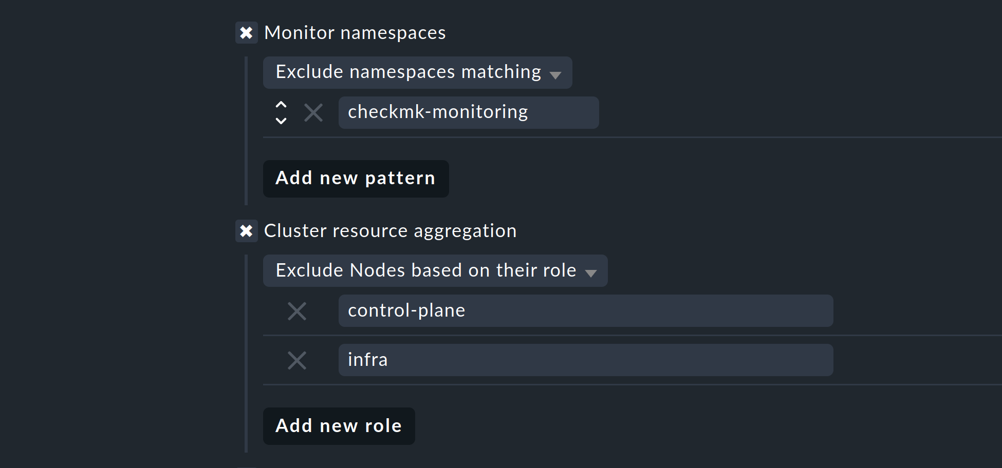 Example configuration for a namespaces and resource aggregation