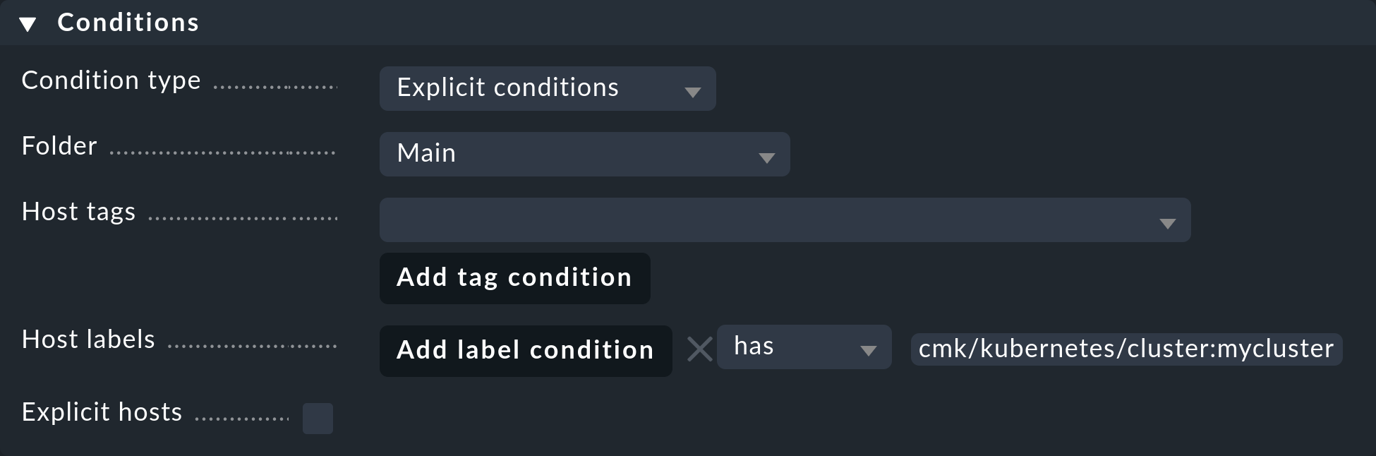 Example a restriction to hosts using a cluster-specific label.