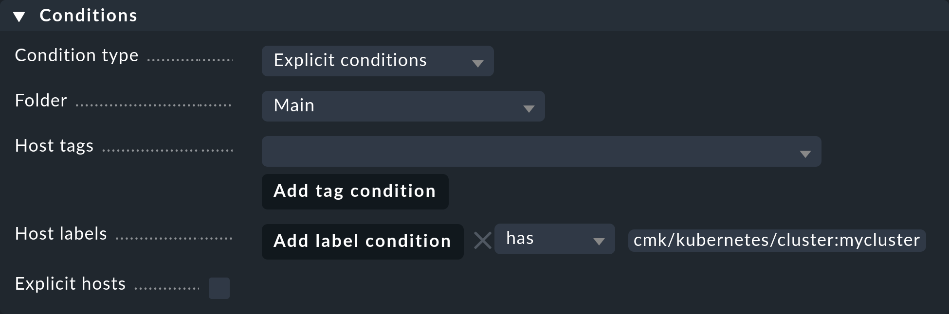 Example of restriction to hosts with a cluster-specific label.