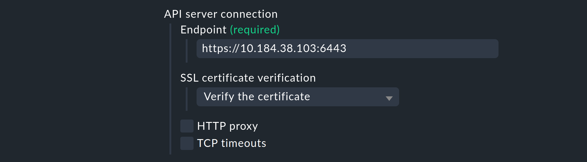  Example of an API server connection.