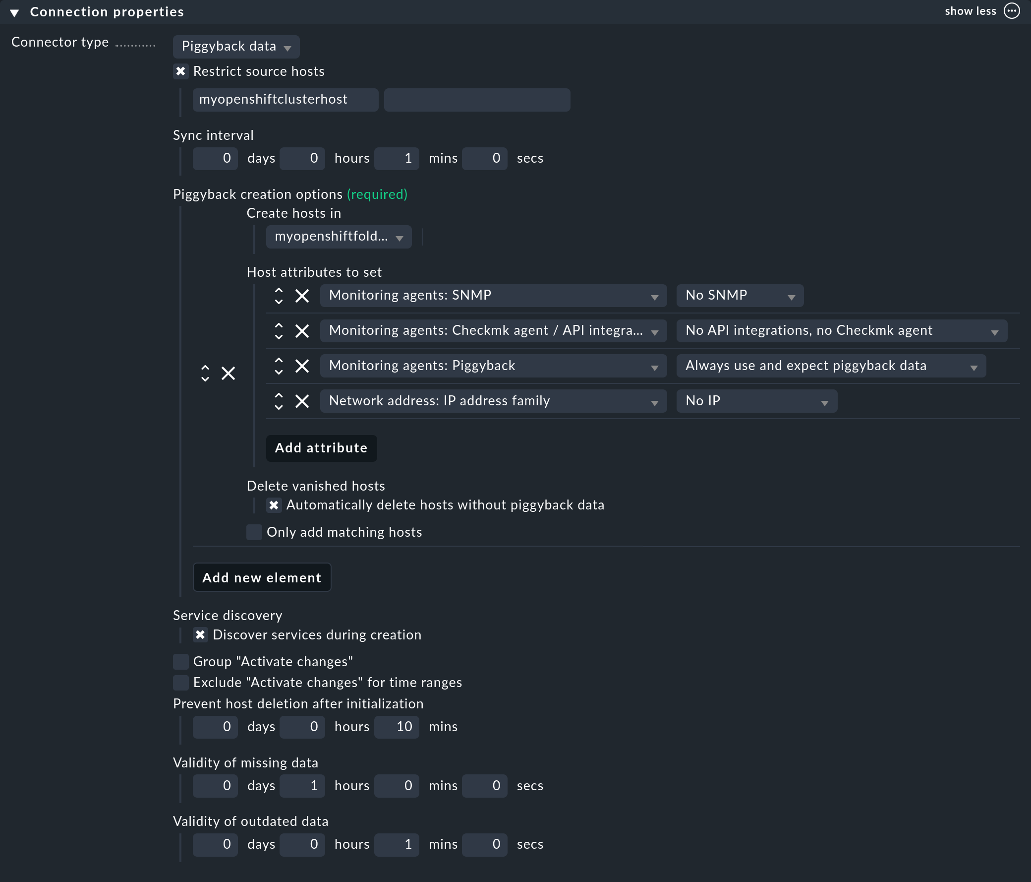 Example settings for a dynamic host configuration.